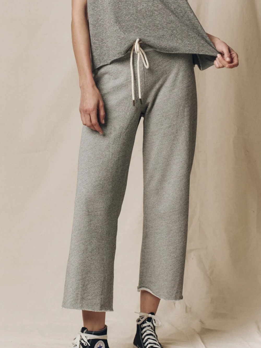 THE GREAT. Heather Gray Wide-Leg Cropped Sweatpant